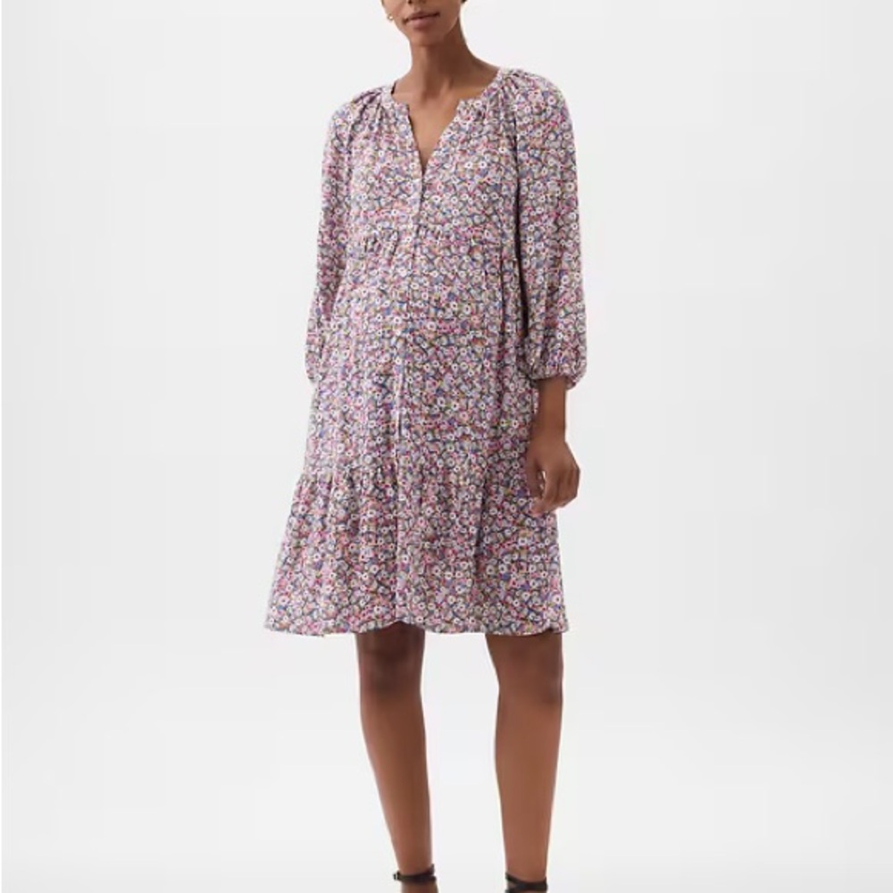 GAP MATERNITY Pink and Red Ruffled Sundress with Bishop Sleeves